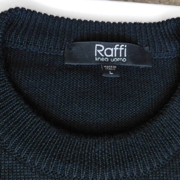 Raffi Black Argyle Diamond Crewneck Wool Blend Sweater Size L  Italy Mens - Picture 2 of 9